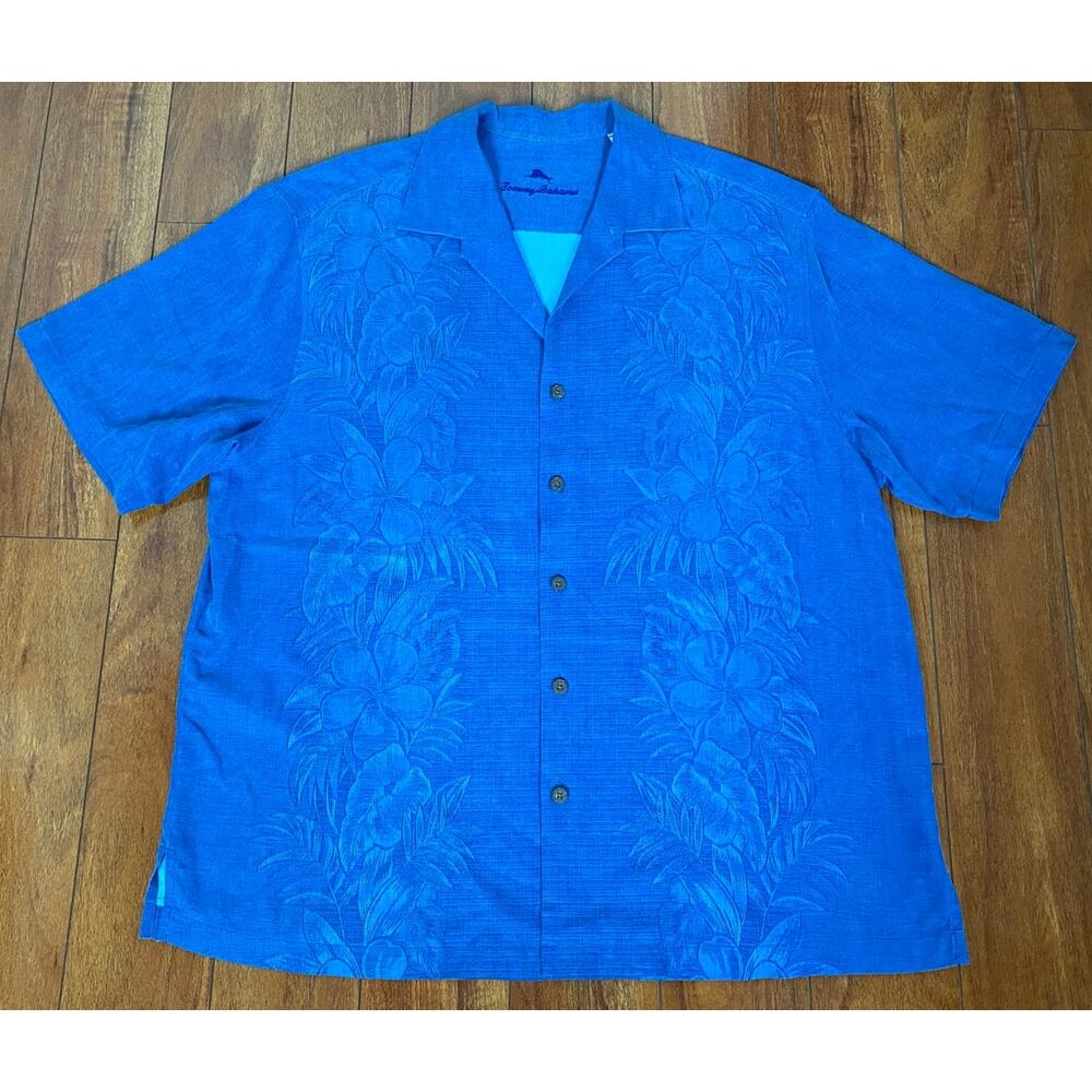 Men Tommy Bahama Hawaiian embroidered floral tropical silk camp shirt 1XLB